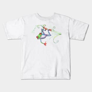 A tree frog hanging on a leaf Kids T-Shirt